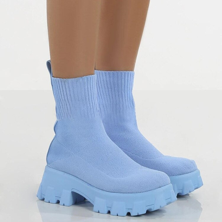 Φθινοπωρινές Νέες Κάλτσες Παπούτσια Γυναικεία υφασμάτινα με ελαστικό ύφασμα Casual Πλατφόρμα Αθλητικά πλεκτά κοντά μποτάκια Γυναικεία αθλητικά παπούτσια Femme2021