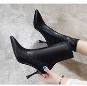 Νέες στενές μαύρες κοντές μπότες Γυναικείες φθινοπωρινές χειμερινές ψηλοτάκουνες γόβες Μονές μπότες Μόδας Μπότες Αστραγάλου