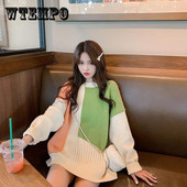 Κορεάτικο πουλόβερ με στρογγυλή λαιμόκοψη Πουλόβερ Χρώμα Αντίθεση Ευέλικτο λεπτό πουλόβερ Γυναικεία φθινόπωρο και χειμώνα χονδρική