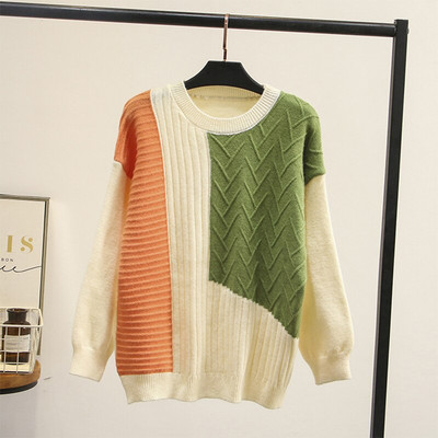Κορεάτικο πουλόβερ με στρογγυλή λαιμόκοψη Πουλόβερ Χρώμα Αντίθεση Ευέλικτο λεπτό πουλόβερ Γυναικεία φθινόπωρο και χειμώνα χονδρική