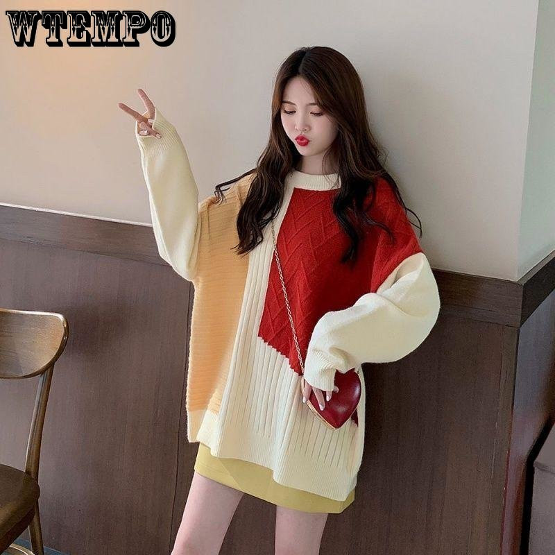 Κορεάτικο πουλόβερ με στρογγυλή λαιμόκοψη Πουλόβερ Χρώμα Αντίθεση Ευέλικτο λεπτό πουλόβερ Γυναικεία φθινόπωρο και χειμώνα χονδρική