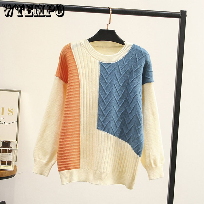 Κορεάτικο πουλόβερ με στρογγυλή λαιμόκοψη Πουλόβερ Χρώμα Αντίθεση Ευέλικτο λεπτό πουλόβερ Γυναικεία φθινόπωρο και χειμώνα χονδρική
