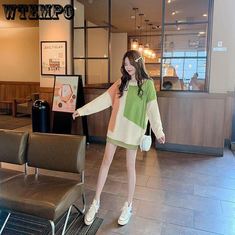 Κορεάτικο πουλόβερ με στρογγυλή λαιμόκοψη Πουλόβερ Χρώμα Αντίθεση Ευέλικτο λεπτό πουλόβερ Γυναικεία φθινόπωρο και χειμώνα χονδρική