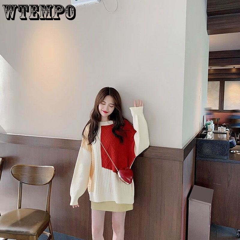 Κορεάτικο πουλόβερ με στρογγυλή λαιμόκοψη Πουλόβερ Χρώμα Αντίθεση Ευέλικτο λεπτό πουλόβερ Γυναικεία φθινόπωρο και χειμώνα χονδρική