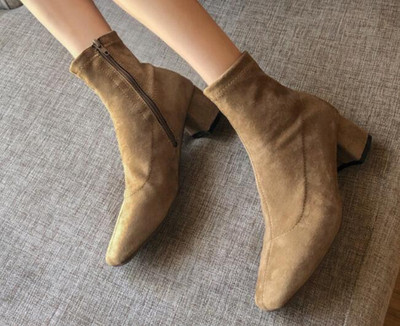 Jesen Zima Ženske čizme s patentnim zatvaračem s četvrtastim prstima Elastične antilop ženske kratke čizme Pamučne gležnjače Ženske Botas Mujer 2020 Novo izdanje