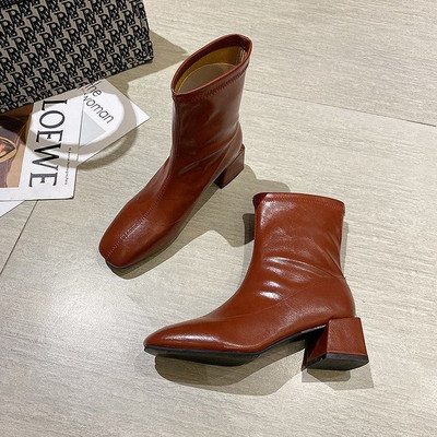 Jesen Zima Ženske čizme s patentnim zatvaračem s četvrtastim prstima Elastične antilop ženske kratke čizme Pamučne gležnjače Ženske Botas Mujer 2020 Novo izdanje