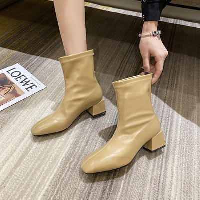 Jesen Zima Ženske čizme s patentnim zatvaračem s četvrtastim prstima Elastične antilop ženske kratke čizme Pamučne gležnjače Ženske Botas Mujer 2020 Novo izdanje