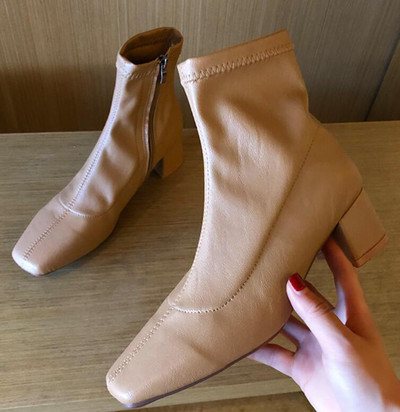 Jesen Zima Ženske čizme s patentnim zatvaračem s četvrtastim prstima Elastične antilop ženske kratke čizme Pamučne gležnjače Ženske Botas Mujer 2020 Novo izdanje