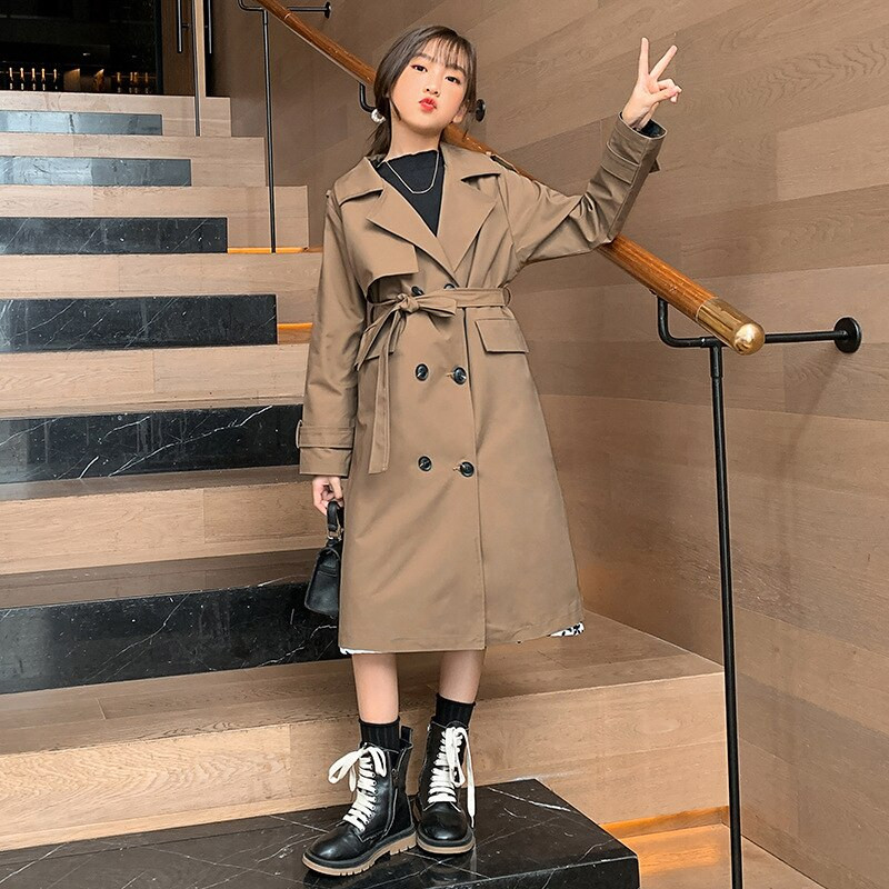 Καμπαρντίνα για κορίτσια Άνοιξη Νέο παιδικό αντιανεμικό μακρυμάνικο βρετανικό στυλ Διπλό μπουφάν Εφηβικά παιδικά εξωτερικά ενδύματα