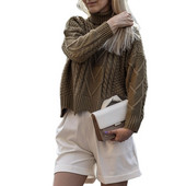 Ženski pulover s visokim ovratnikom, topli kratki pulover džemper, pleteni pulover, jednodijelni pulover, veleprodaja zimi