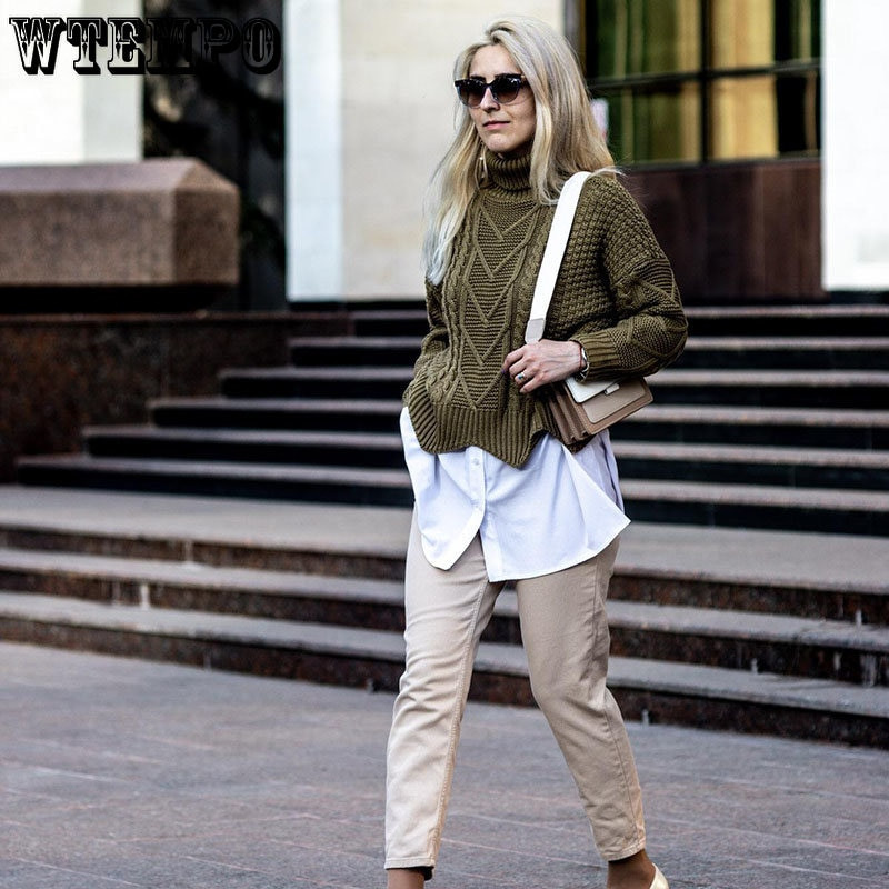 Ženski pulover s visokim ovratnikom, topli kratki pulover džemper, pleteni pulover, jednodijelni pulover, veleprodaja zimi