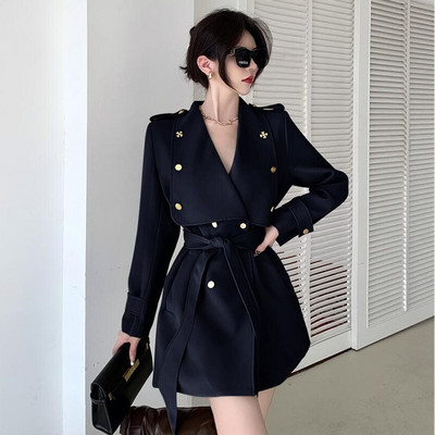 Γυναικεία καμπαρντίνα 2022 Νέα Άνοιξη Φθινόπωρο Μεγάλο Πέτο Δέσιμο στη μέση Ανεμοδαρμένο παλτό με διπλό στήθος