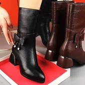 Jesenske zdepaste Chelsea čizme Ženske 2022 Nove zimske cipele na visoku petu Ženske modne seksi tople gležnjače Pumpice na špic 35-43