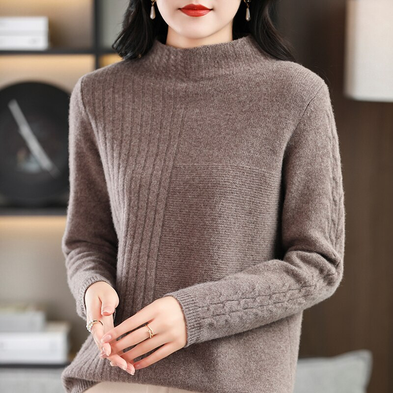 Πουλόβερ με ζιβάγκο Γυναικεία πουλόβερ χοντρά 100% μαλλί Merino Χειμώνας 2022 Ρούχα κασμίρ Πλεκτά πουλόβερ Κορεάτικη μόδα μπλούζα πουλόβερ