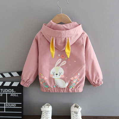 Baby Girls Coat Cute Rabbit Ear Hooded Jacket Παιδικά Μόδα Εξωτερικά Ενδύματα Ανοιξιάτικο φθινόπωρο Ανεμοδαρμένο μπουφάν για κορίτσι 1-6 ετών