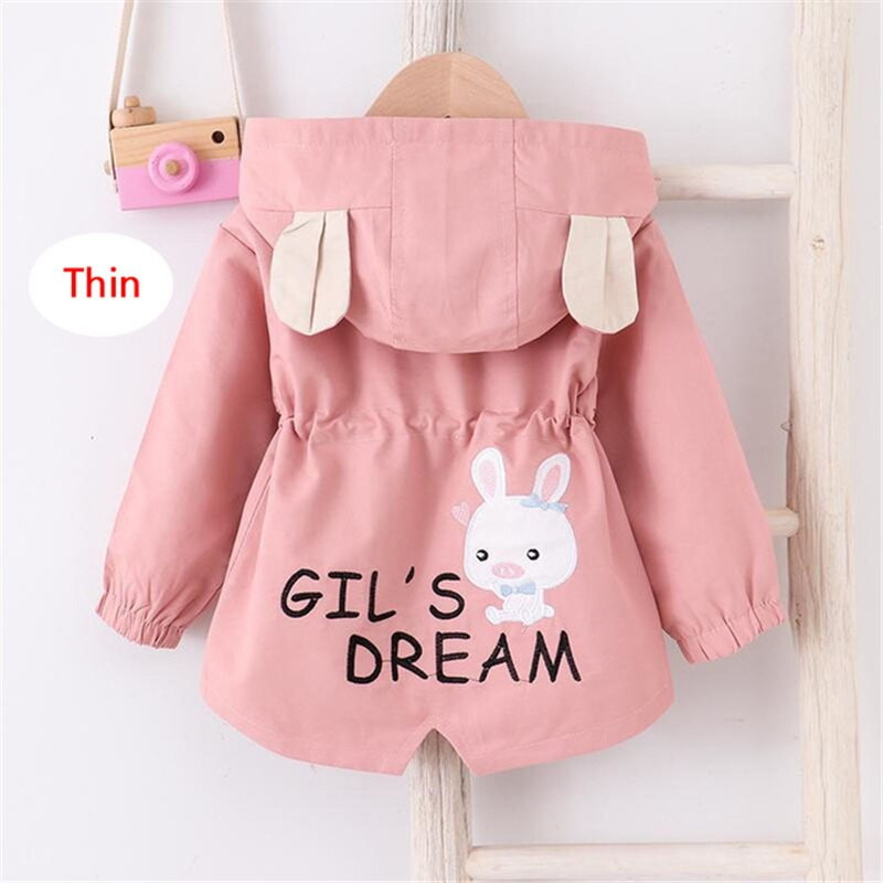 Baby Girls Coat Cute Rabbit Ear Hooded Jacket Παιδικά Μόδα Εξωτερικά Ενδύματα Ανοιξιάτικο φθινόπωρο Ανεμοδαρμένο μπουφάν για κορίτσι 1-6 ετών