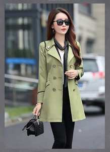 UHYTGF Sieviešu apģērbi Vējjaka Jauns Korejas sieviešu Trench Mētelis Divrindu Atloks Slim Sieviešu 3XL Liela izmēra Top Virsdrēbes X20