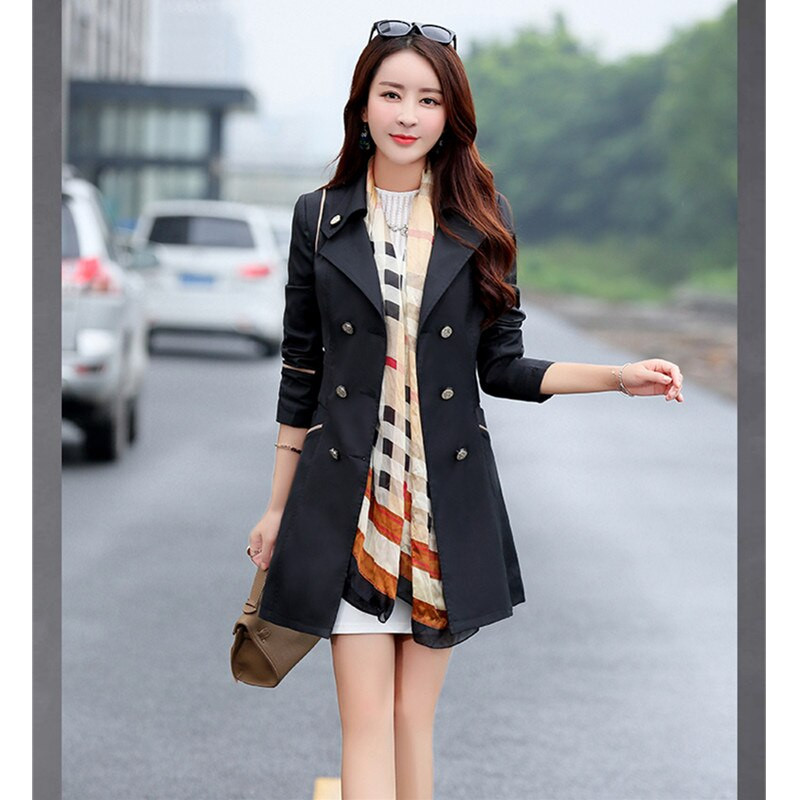 UHYTGF Ženska odjeća Vjetrovka Novi korejski ženski trenč kaput s dvostrukim kopčanjem na rever Tanak ženski 3XL gornji dio velike veličine X20