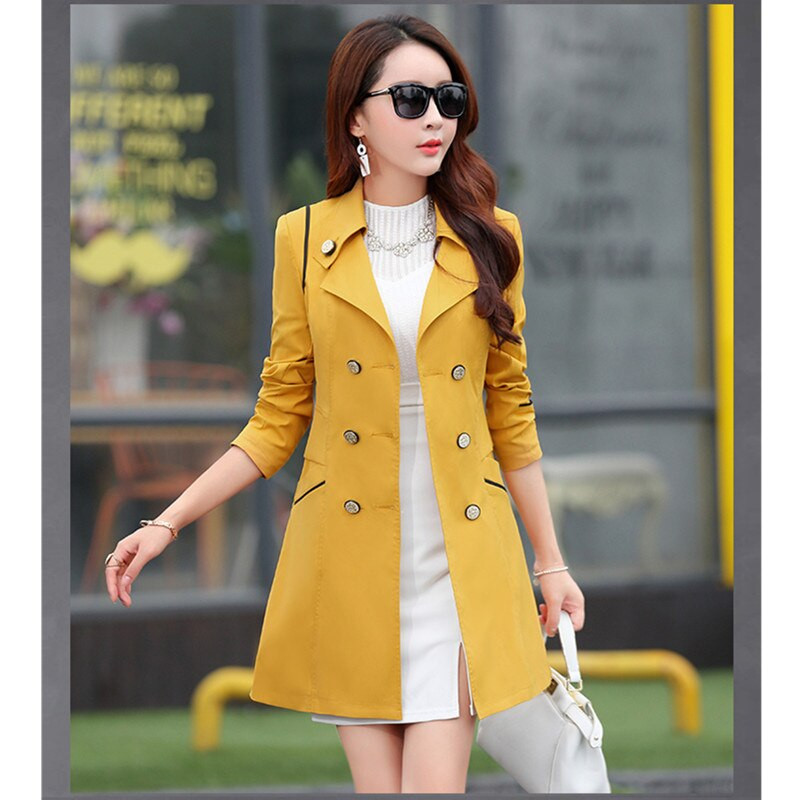 UHYTGF Ženska odjeća Vjetrovka Novi korejski ženski trenč kaput s dvostrukim kopčanjem na rever Tanak ženski 3XL gornji dio velike veličine X20