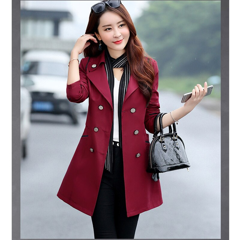 UHYTGF Ženska odjeća Vjetrovka Novi korejski ženski trenč kaput s dvostrukim kopčanjem na rever Tanak ženski 3XL gornji dio velike veličine X20