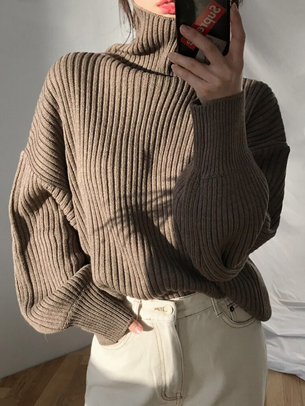 Sieviešu trikotāžas džemperis ar bruņurupuču apkakli Sieviešu džemperis Biezs, silts dāmu masīvs pamata džemperis rudens ziemas ziemas ar garām piedurknēm sieviešu džemperis