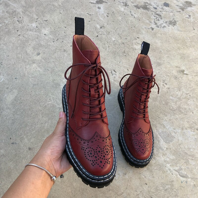 Čizme  Ženske brogove Platforma Ulične motociklističke čizme Ženske jahaće čizme Botas Mujer Ženske čizme Izrezbareno cvijeće