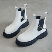 Nove punk kožne gležnjače s lancem Ženske bijele cipele s platformom Ženske čizme Ženske jesenske čizme Ljubičasti potplat Chelsea čizme