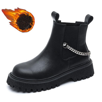 Nove punk kožne gležnjače s lancem Ženske bijele cipele s platformom Ženske čizme Ženske jesenske čizme Ljubičasti potplat Chelsea čizme