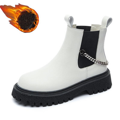 Nove punk kožne gležnjače s lancem Ženske bijele cipele s platformom Ženske čizme Ženske jesenske čizme Ljubičasti potplat Chelsea čizme