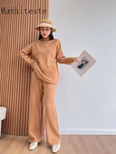 Jauns rudens ziemas bikšu džemperu komplekts ar platām kājām sievietēm, trikotāžas divdaļīgs uzvalks ar diviem modes priekšmetiem sievietēm