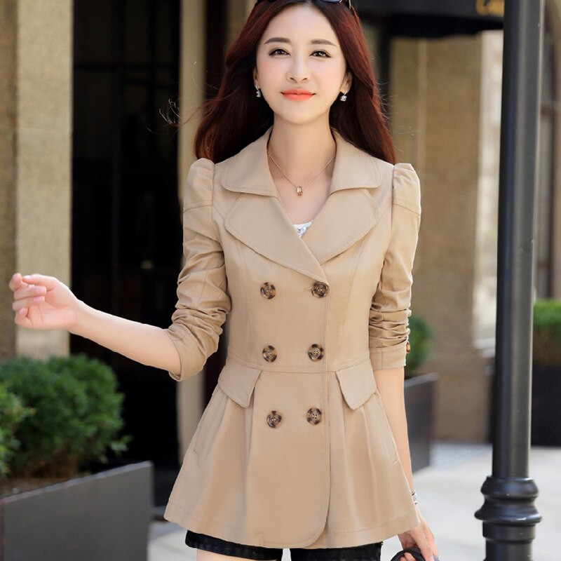 proljeće Ženski kaput s dvostrukim kopčanjem Kaki vintage Ležerna uredska dama Poslovna kratka vanjska odjeća