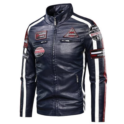 Ανδρικά Φθινοπωρινά Νέα Casual Motor Biker Βαμμένα Δερμάτινα Μπουφάν Ανδρικά Μπουφάν Winter Vintage Punk Style PU Faux Fleece Δερμάτινα μπουφάν Ανδρικά