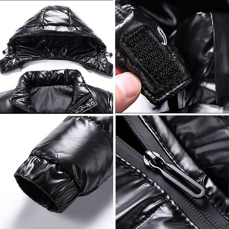 Ανδρικό μπουφάν Casual Parka Εξωτερικά Ενδύματα Νέο Φωτεινό Δερμάτινο Χειμερινό Αδιάβροχο Γέμισμα Εξωτερικό Παλτό με κουκούλα ζεστό σταντ