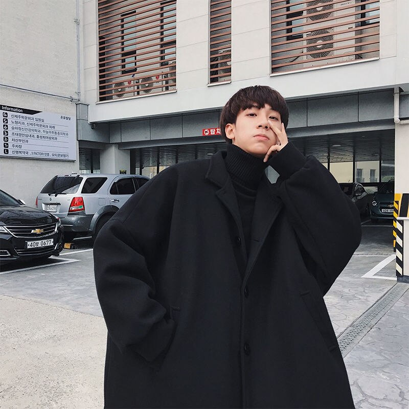 Φθινοπωρινό χειμωνιάτικο μάλλινο παλτό Ανδρικό σακάκι γιακά με κουμπί Κοστούμι για νέους φοιτητές Χαλαρό χοντρό βαμβακερό παλτό Μεσαίου μήκους Ανεμοδαρείο