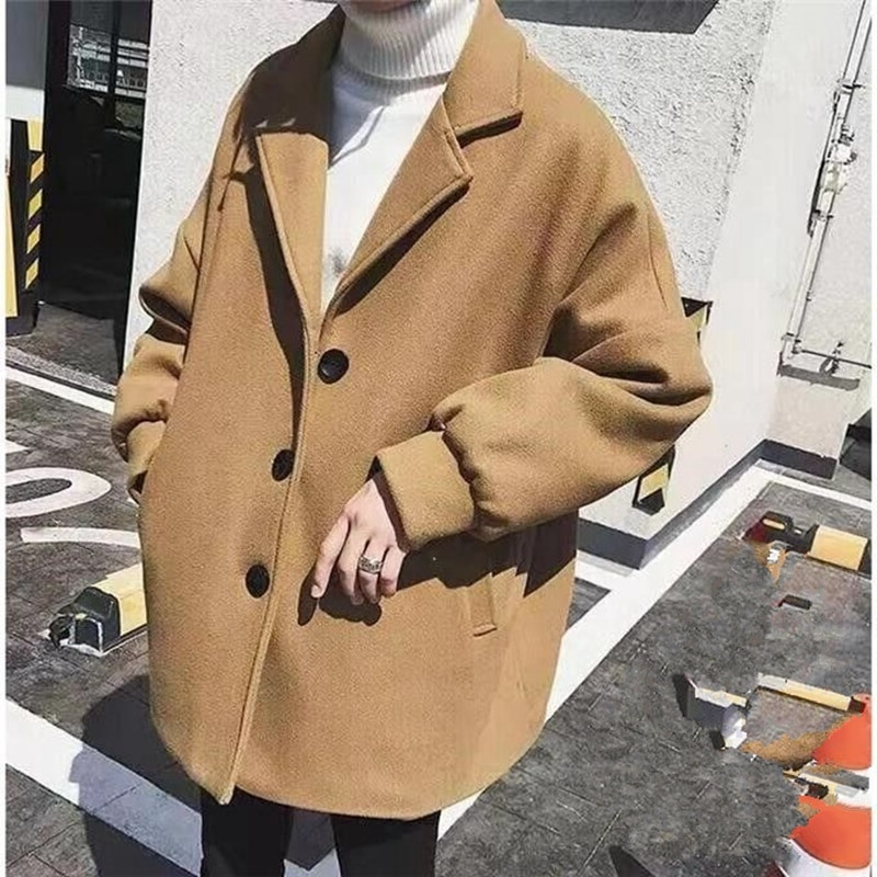 Φθινοπωρινό χειμωνιάτικο μάλλινο παλτό Ανδρικό σακάκι γιακά με κουμπί Κοστούμι για νέους φοιτητές Χαλαρό χοντρό βαμβακερό παλτό Μεσαίου μήκους Ανεμοδαρείο