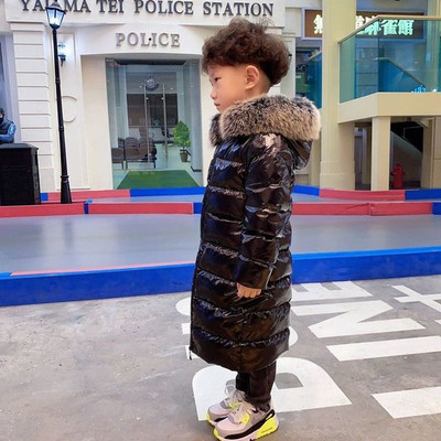 85-150 cm Meitenes Zēni Ziemas Mirdzoši Gari Dūni Bērni Bērni Bērni Biezs Silts Īstas Kažokādas Mētelis ar kapuci ārējais apģērbs