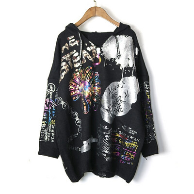 Wooter Ženski zimski High Street stil Debeli pulover s bronzanim printom u boji, punih rukava, odgovara svim opuštenim modnim