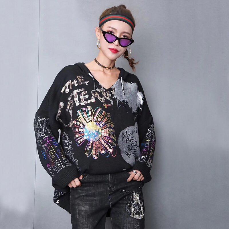 Wooter Ženski zimski High Street stil Debeli pulover s bronzanim printom u boji, punih rukava, odgovara svim opuštenim modnim