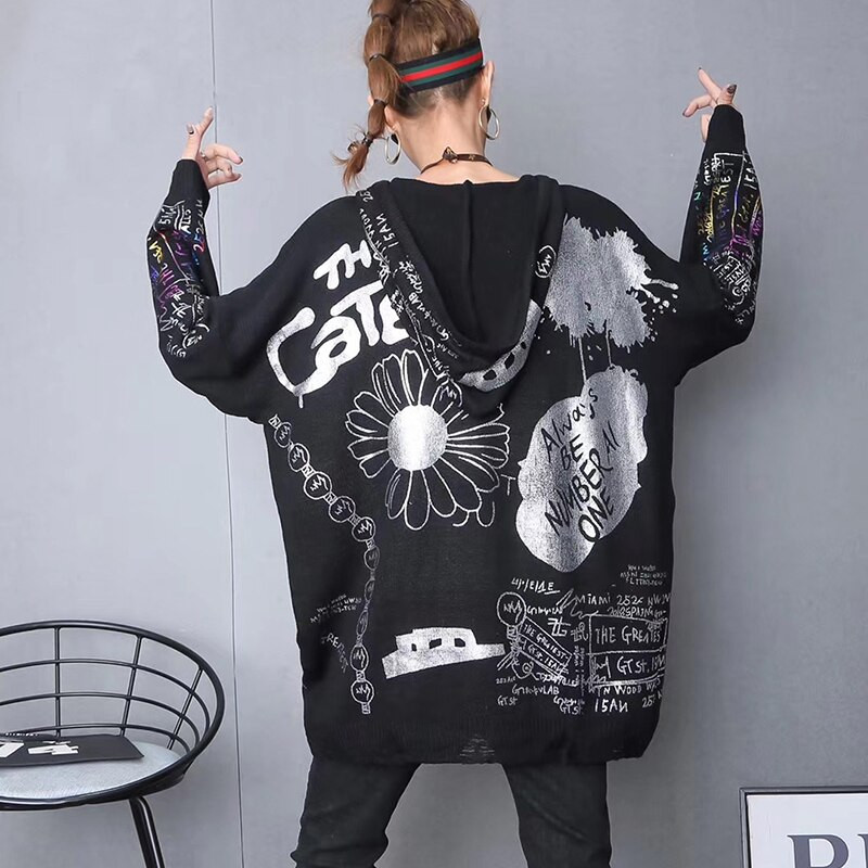 Wooter Ženski zimski High Street stil Debeli pulover s bronzanim printom u boji, punih rukava, odgovara svim opuštenim modnim