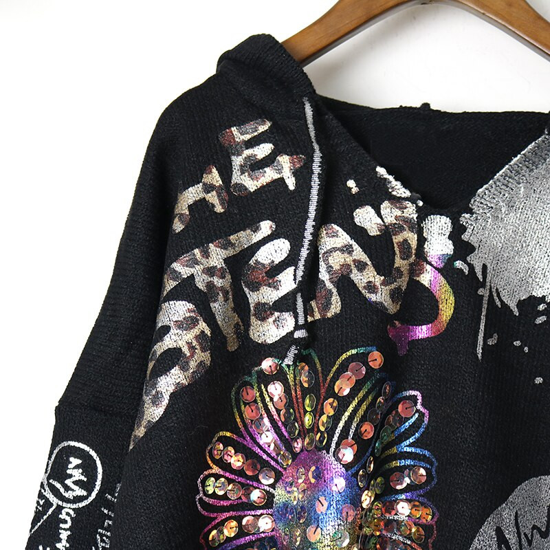 Wooter Ženski zimski High Street stil Debeli pulover s bronzanim printom u boji, punih rukava, odgovara svim opuštenim modnim