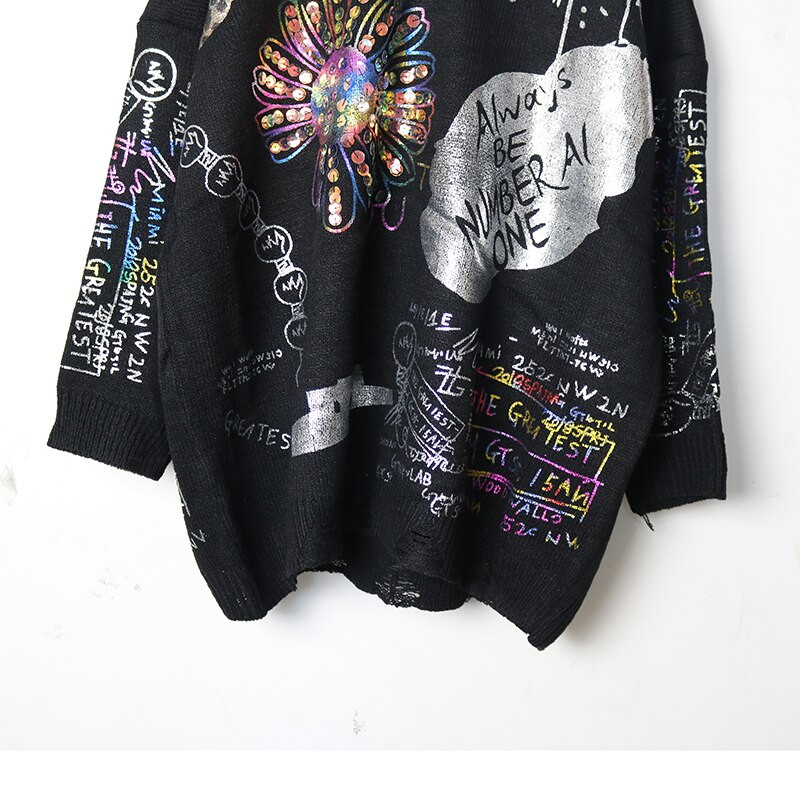 Wooter Ženski zimski High Street stil Debeli pulover s bronzanim printom u boji, punih rukava, odgovara svim opuštenim modnim