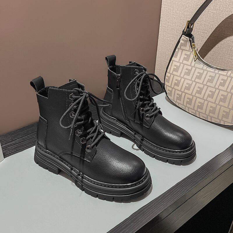 Botas Mujer Invierno 2022  Μπότες Χιονιού Γυναικεία βρετανικό στυλ Ρετρό Ανοιξιάτικες μπότες φθινοπώρου Χειμερινά παπούτσια για τον αστράγαλο Botines