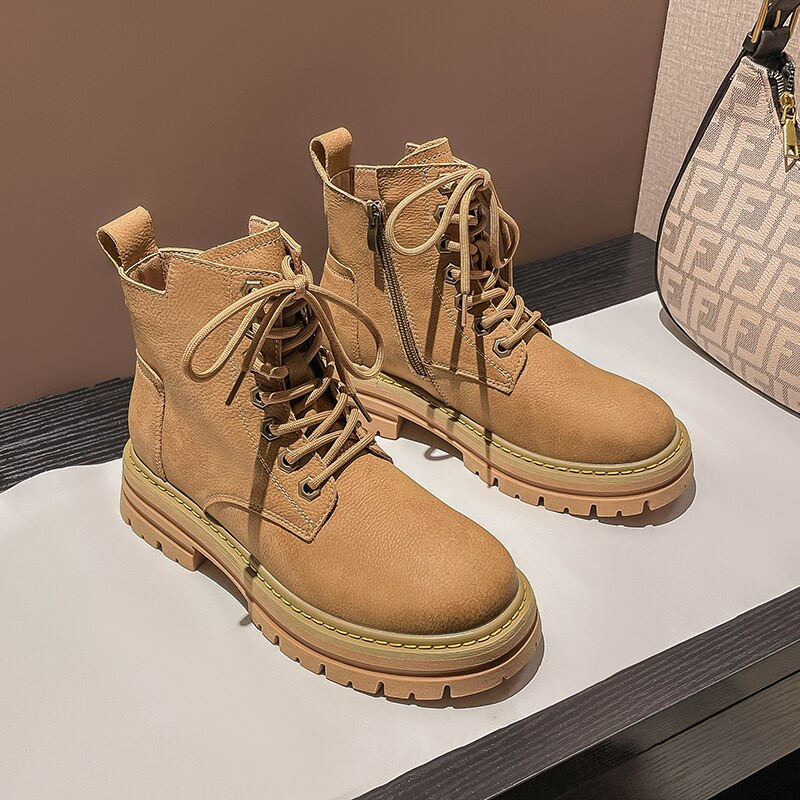 Botas Mujer Invierno 2022  Μπότες Χιονιού Γυναικεία βρετανικό στυλ Ρετρό Ανοιξιάτικες μπότες φθινοπώρου Χειμερινά παπούτσια για τον αστράγαλο Botines