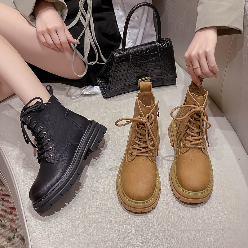 Botas Mujer Invierno 2022  Μπότες Χιονιού Γυναικεία βρετανικό στυλ Ρετρό Ανοιξιάτικες μπότες φθινοπώρου Χειμερινά παπούτσια για τον αστράγαλο Botines