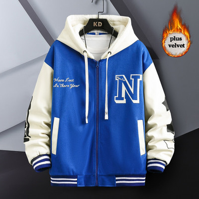 Φθινοπωρινό χειμερινό θερμικό φλις μπουφάν Ανδρικό στάμπα Harajuku casual παλτό Χωρίς ξεφλούδισμα Streetwear Hip Hop Patchwork Μπουφάν μπέιζμπολ