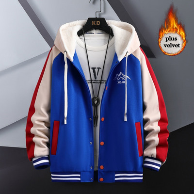 Φθινοπωρινό χειμερινό θερμικό φλις μπουφάν Ανδρικό στάμπα Harajuku casual παλτό Χωρίς ξεφλούδισμα Streetwear Hip Hop Patchwork Μπουφάν μπέιζμπολ