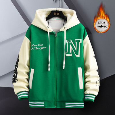 Φθινοπωρινό χειμερινό θερμικό φλις μπουφάν Ανδρικό στάμπα Harajuku casual παλτό Χωρίς ξεφλούδισμα Streetwear Hip Hop Patchwork Μπουφάν μπέιζμπολ