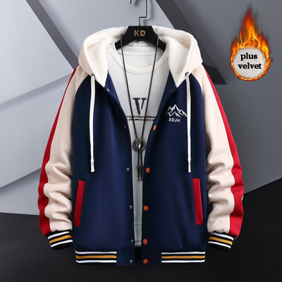 Φθινοπωρινό χειμερινό θερμικό φλις μπουφάν Ανδρικό στάμπα Harajuku casual παλτό Χωρίς ξεφλούδισμα Streetwear Hip Hop Patchwork Μπουφάν μπέιζμπολ