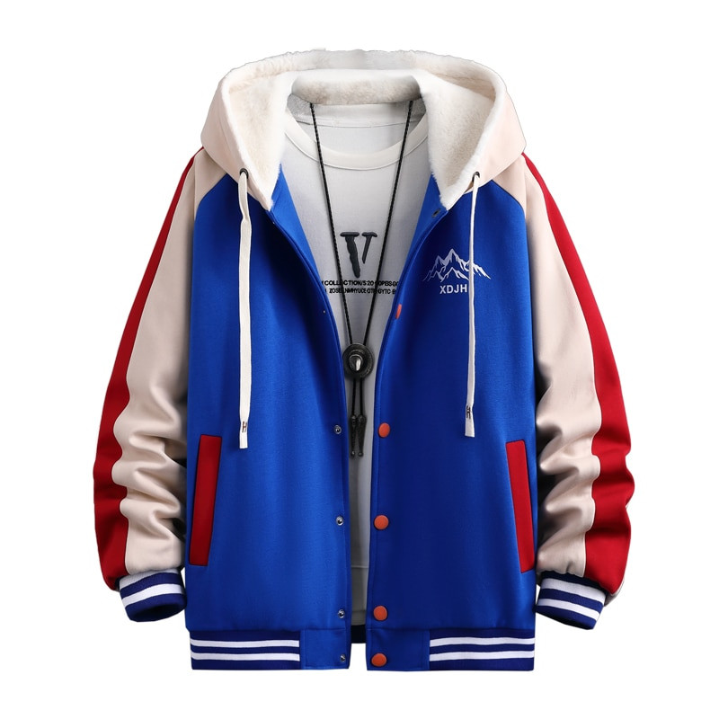 Φθινοπωρινό χειμερινό θερμικό φλις μπουφάν Ανδρικό στάμπα Harajuku casual παλτό Χωρίς ξεφλούδισμα Streetwear Hip Hop Patchwork Μπουφάν μπέιζμπολ