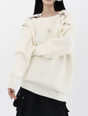 Rudens/ziemas jauns metāla pogas dobs trikotāžas sieviešu džemperis augstas kvalitātes vienas apkakles dizains Sense garām piedurknēm ikdienas džemperis